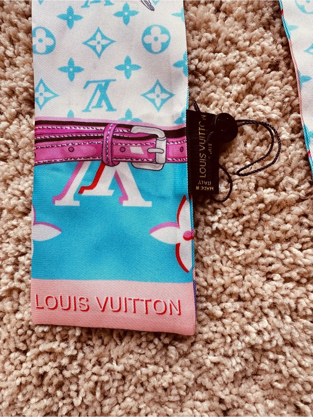 Louis Vuitton Pink & Turquoise Monogram Silk Hair Twilly